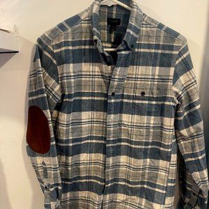 J Crew Men’s Size XS Elbow Patches Heavy Plaid Long Sleeve Button Front Shirt.